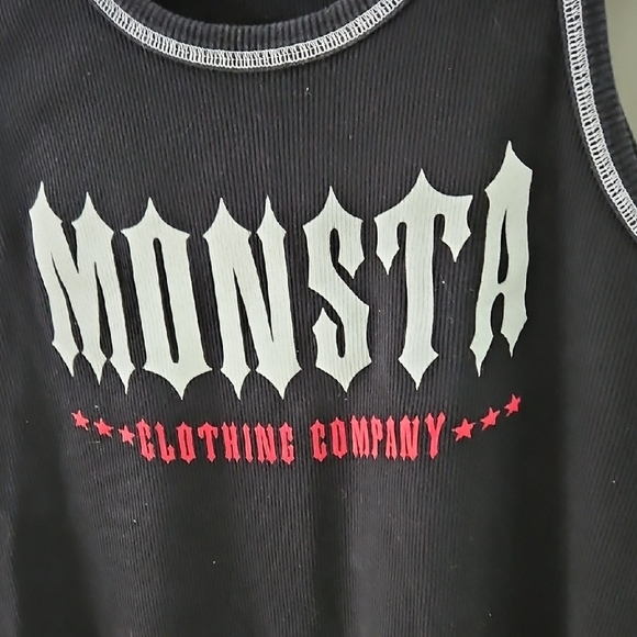 MOnsta ribbed Cotton Black Tank With White Stitching Sz. MEDIUM. - Picture 3 of 5